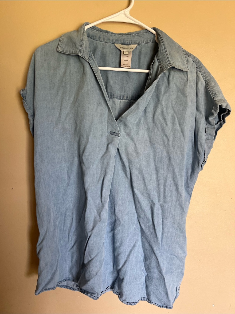 Multiples Light Blue Denim V-Neck Roll Sleeve Tunic